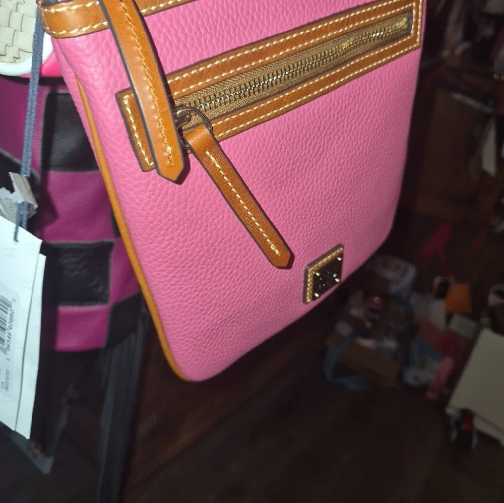 Dooney & Bourke Pink Pebble Leather Crossbody with Tan Trim